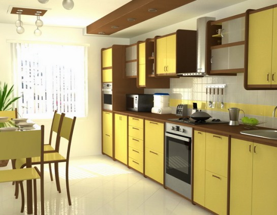 кухні по фен-шуй коричневого та жовтого кольорів